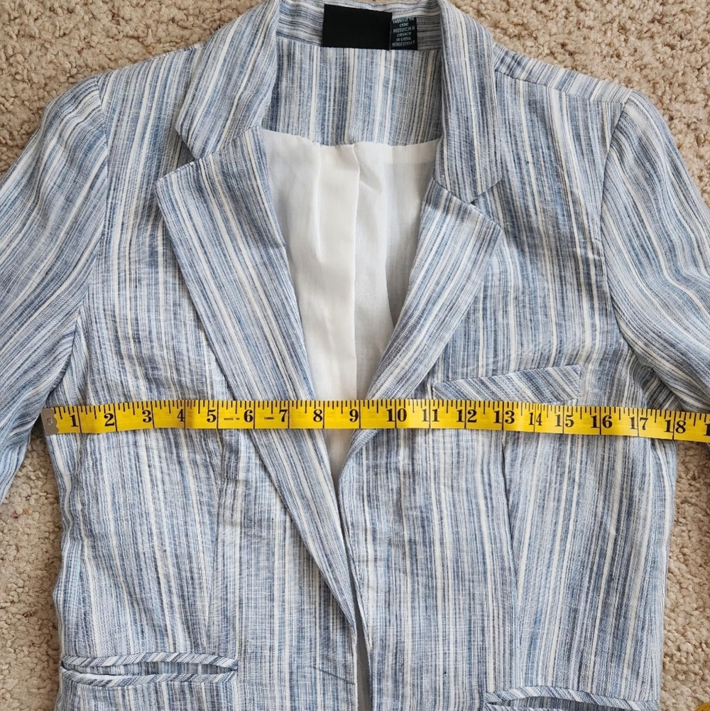 Cynthia Rowley Blue Striped Linen Blend Open Front Blazer Jacket Size Medium - Picture 9 of 11